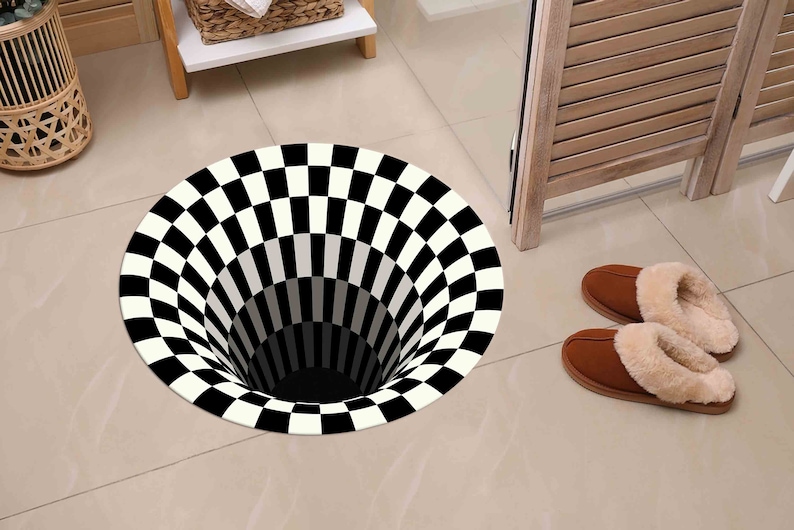 Illusion Rug, Optical Illusion Rug, Black And White Rug, Round Soft Rug, 3D Vortex Rug, Circle Rug, Small Rug, Home Decor Rug, Chenille Rug, image 6