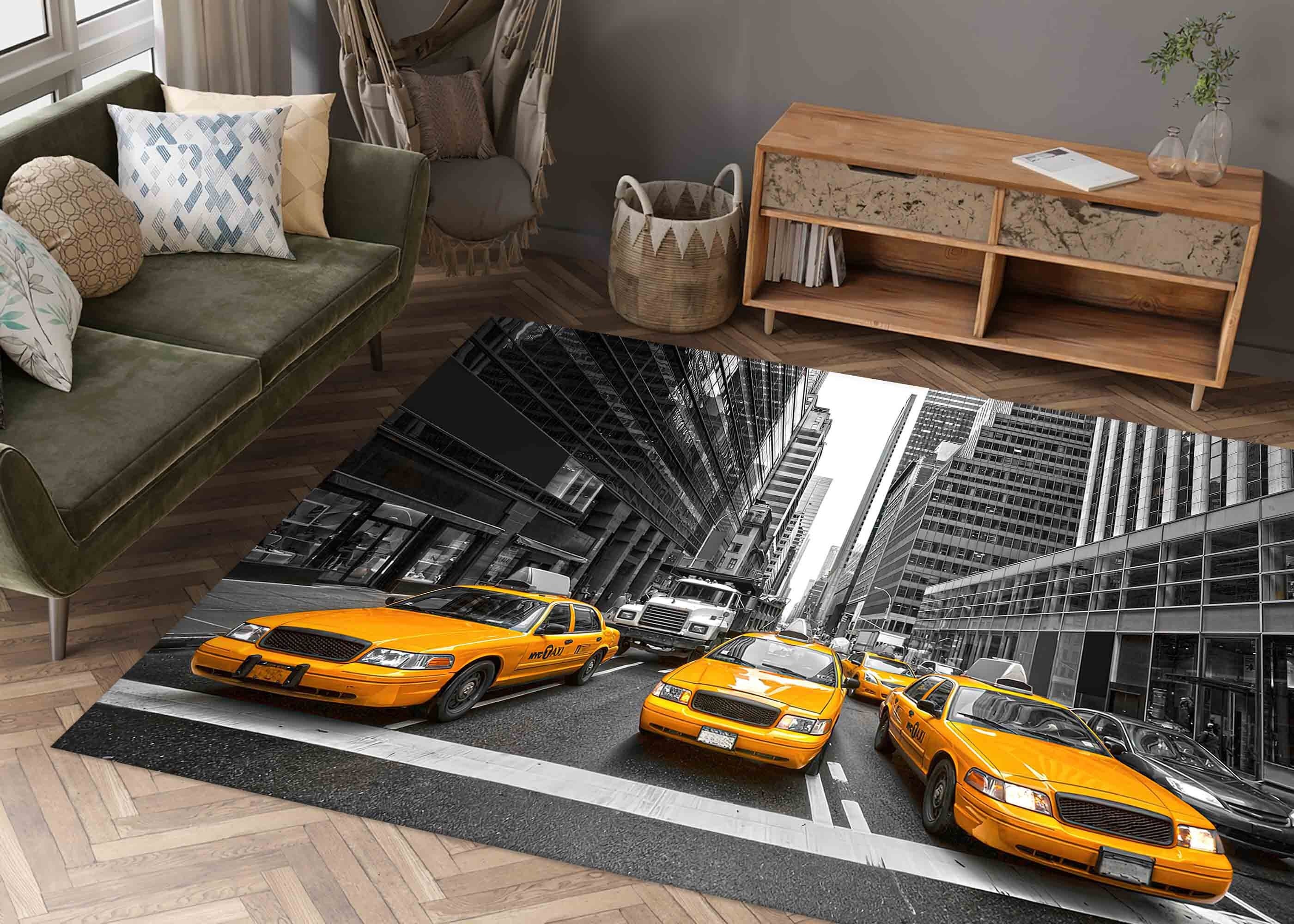 Tapijt Taxi of New York, kantoortapijt, tapijt New York, landschaptapijten, groot tapijt, cadeau voor hem, klassiek tapijt, patroontapijt, cadeau voor haar, geel tapijt,