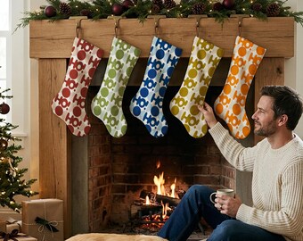 Colorful  Ho Ho Xmas Socks, Fun Stocking Designs, Festive Mantel Decor, Colorful Christmas Decor, Fireplace Gift Decor
