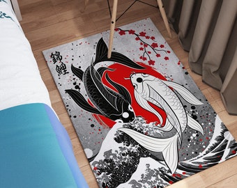 Japanese Fish Rug, Anime Lover Gift Rugs, Japanese Rugs, Animal Rug, Personalized Gifts, Thin Rug, Entry Rug, Bath Rug, Salon Decor Rug,
