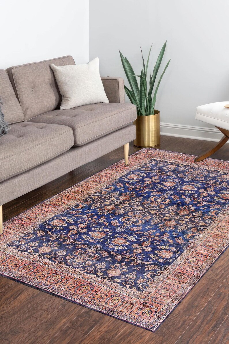 Navy Blue Persian Digital Rug, Floral Medallion Outdoor Area Carpet ...