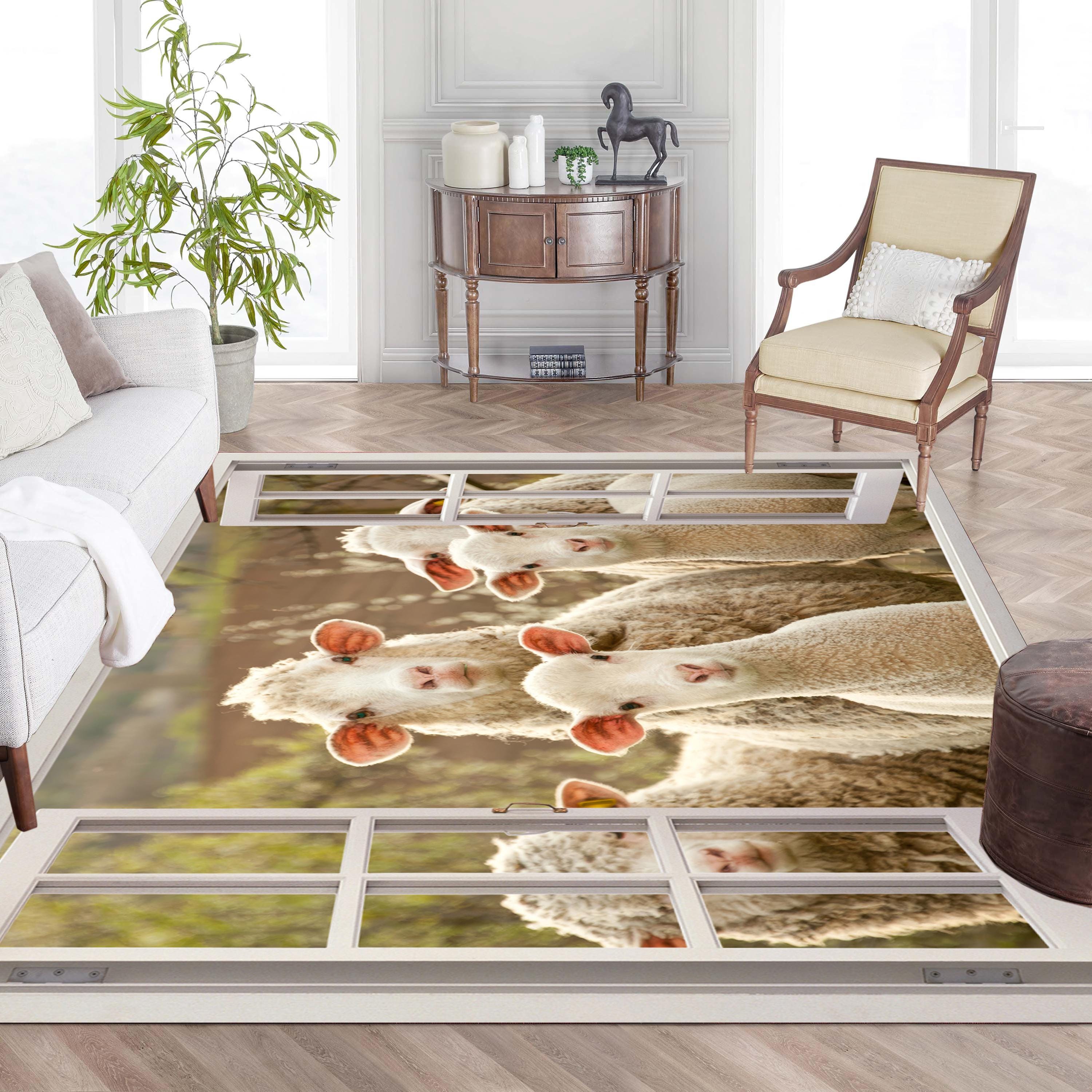 Sheep Print Rug, Farm Animal Mat, Lamb Carpet, Country Decor