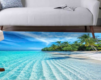 Liggend tapijt, loper, tapijt tropische oceaan, douanetapijt, kusttapijt, schattige tapijten, tapijt gepersonaliseerde geschenken, tapijten met oceaanzicht, modern tapijt,