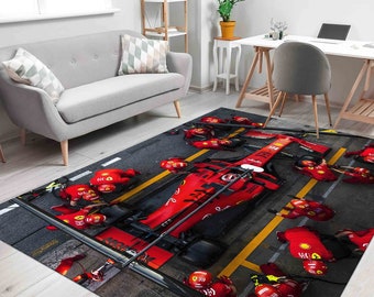 Charles Leclerc Rug, Formula One Pit Stop Rugs, Boy Room Rug, Garage Rug, Ferrari Formula 1 Rug, Soft Rug, Housewarming Gift Rugs,