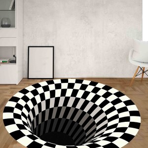 Illusion Rug, Optical Illusion Rug, Black And White Rug, Round Soft Rug, 3D Vortex Rug, Circle Rug, Small Rug, Home Decor Rug, Chenille Rug, image 4