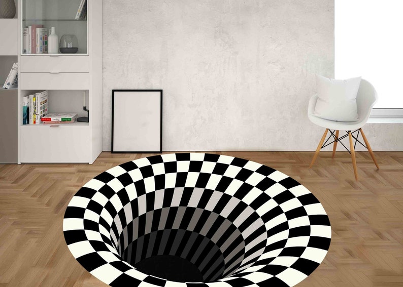 Illusion Rug, Optical Illusion Rug, Black And White Rug, Round Soft Rug, 3D Vortex Rug, Circle Rug, Small Rug, Home Decor Rug, Chenille Rug, image 4