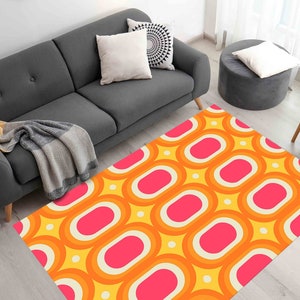 Retro Rugs, 70s Rug, Orange Rugs, Modern Rugs, Office Rug, Customs Rug, Pink Rug, Hallway Rug, Machine Washable Rug, Personalized Rug, image 2
