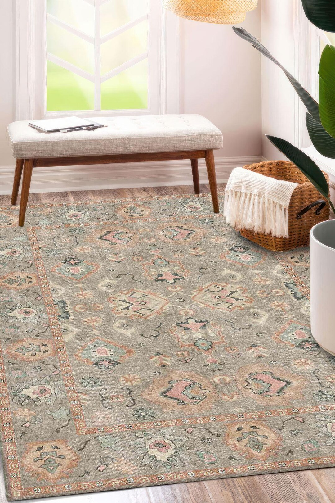 Devora Digital Rug Vintage Anatolian Style Digital Rug, Boho Medallion Soft Area Carpet ...