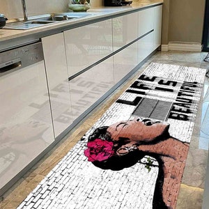 Life Is Beautiful Rug, Banksy Girl Rug, Personalized Gift Rug, Luxury Rugs, Rug, Banksy Graffiti Rugs, Banksy Rugs, Hallway Rug, Floor Rugs,