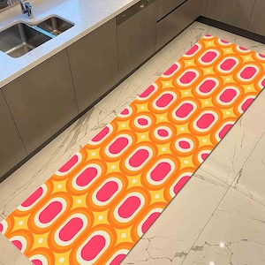 Retro Rugs, 70s Rug, Orange Rugs, Modern Rugs, Office Rug, Customs Rug, Pink Rug, Hallway Rug, Machine Washable Rug, Personalized Rug,