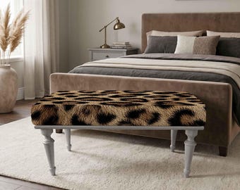 Leopard Upholstered Bench, Wild Animal Pattern Furniture, Modern Statement Seating, Glam Accent Bench, Contemporary Home Decor