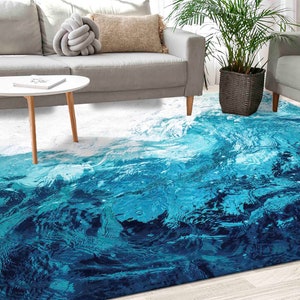 Entry Rug, Thick Rug, Pattern Rug, Gift Rug, Blue Tones Rug, Blue Rug, Landscape Rugs, Home Decor Rug, Stair Rug, Printed Rug, Home Decor,