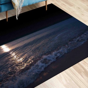Sea And Moon View Rugs, Kitchen Rug, Easy to Clean Rugs, Full Moon Rug, Moon Rugs, Bath Rugs, View Rug, Area Rug, Entryway Rug, Black Rug,