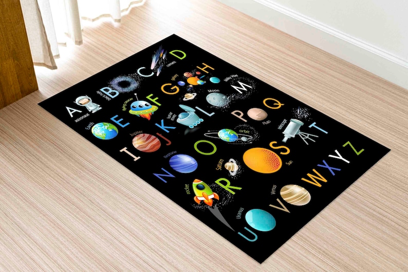 Floor Rug, Educational Alphabet Rug, Black Rugs, Educational Rugs, Pattern Rugs, Kids Rug, Kids Alphabet Rugs, Cute Rug, Kids Room Decor, image 5