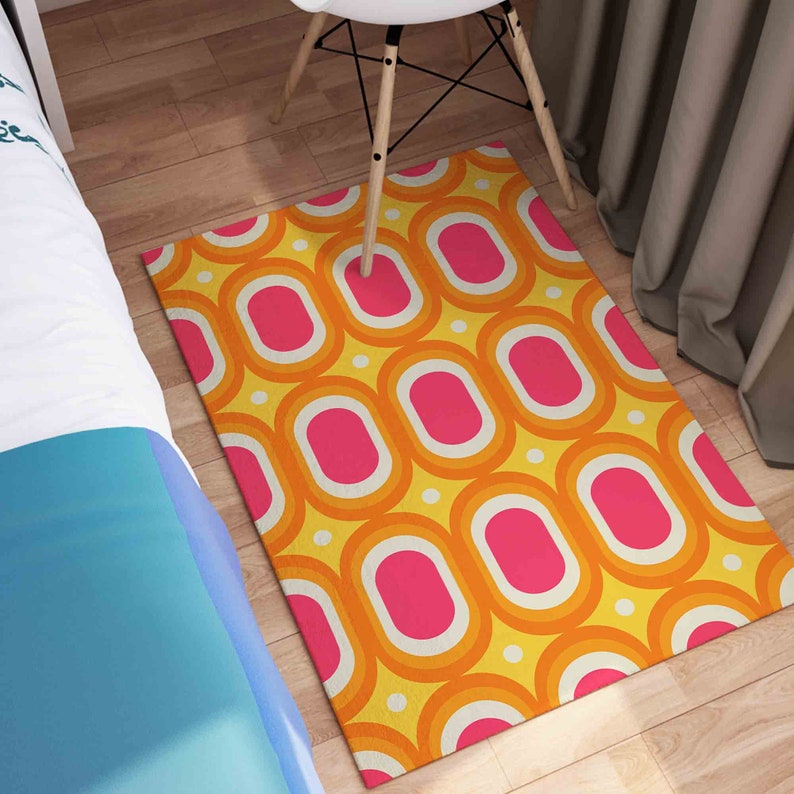 Retro Rugs, 70s Rug, Orange Rugs, Modern Rugs, Office Rug, Customs Rug, Pink Rug, Hallway Rug, Machine Washable Rug, Personalized Rug, image 6