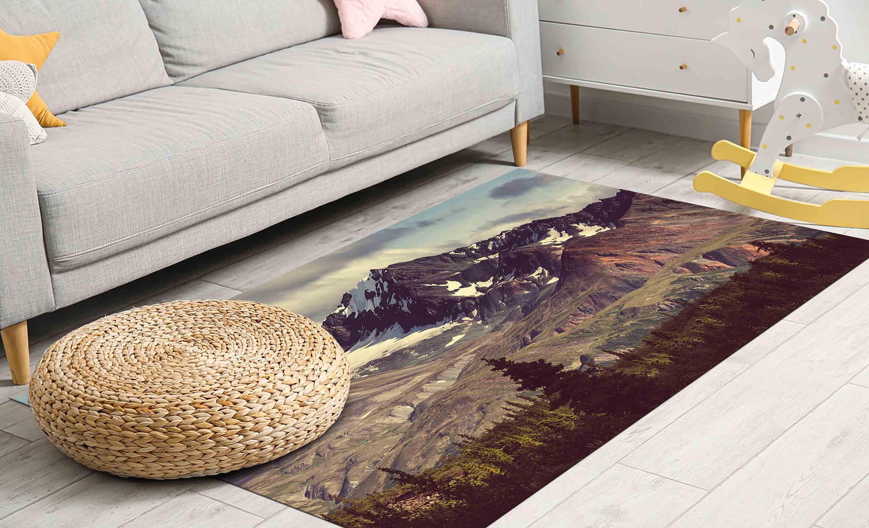 Mountain Landscape Rug, Area Rug, Winter Landscape Rug, Snowy