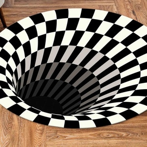 Illusion Rug, Optical Illusion Rug, Black And White Rug, Round Soft Rug, 3D Vortex Rug, Circle Rug, Small Rug, Home Decor Rug, Chenille Rug, image 1