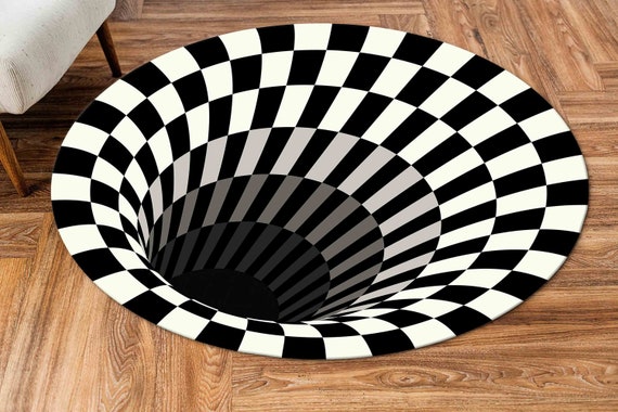 Illusion Rug, Optical Illusion Rug, Black And White Rug, Round Soft Rug, 3D Vortex Rug, Circle Rug, Small Rug, Home Decor Rug, Chenille Rug,