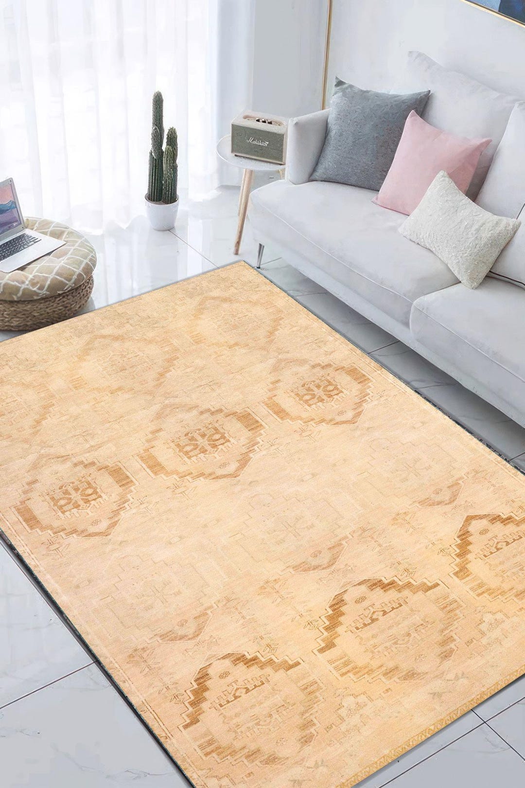 Beige Minimalist Digital Rug, Subtle Geometric Pattern Carpet, Neutral ...