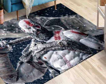 Kratos Rug, Man Cave Rugs, God Of War Rug, Modern Rugs, Wedding Rug, Kitchen Rug, Office Decor Rug, Gift Rug, Popular Rug, Gray Rug,