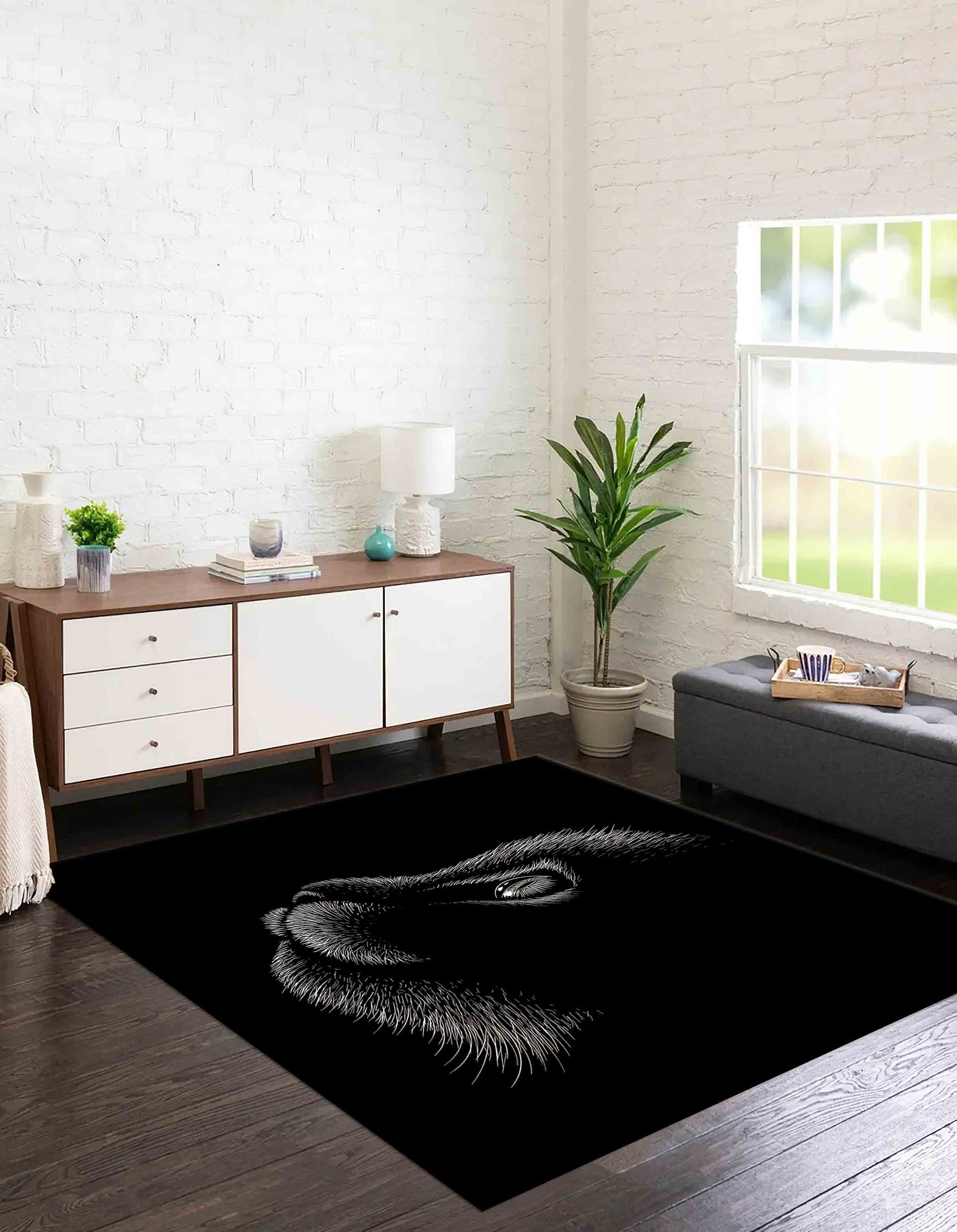 Cat Drawing Rugs, Cat Rugs, Animal Rug, Black Rug, 3D Printeds Rug ...