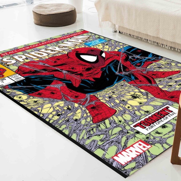 Spiderman Rug, Cartoon Rug, Boyroom Rug, Children Rugs, Gift For Him, Gift For Her, Machine Washable Rug, Bedroom Rug, Pattern Rug,