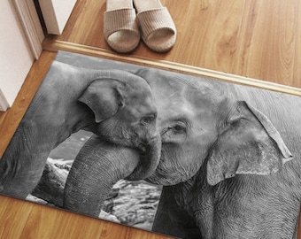 Elephant Baby Rug, Elephant Mom Rugs, Farmhouse Rug, Trendy Rug, Animal Rugs, 3D Printed Rug, Step Rug, Hallway Rug, Car Mat, Entry Rug,