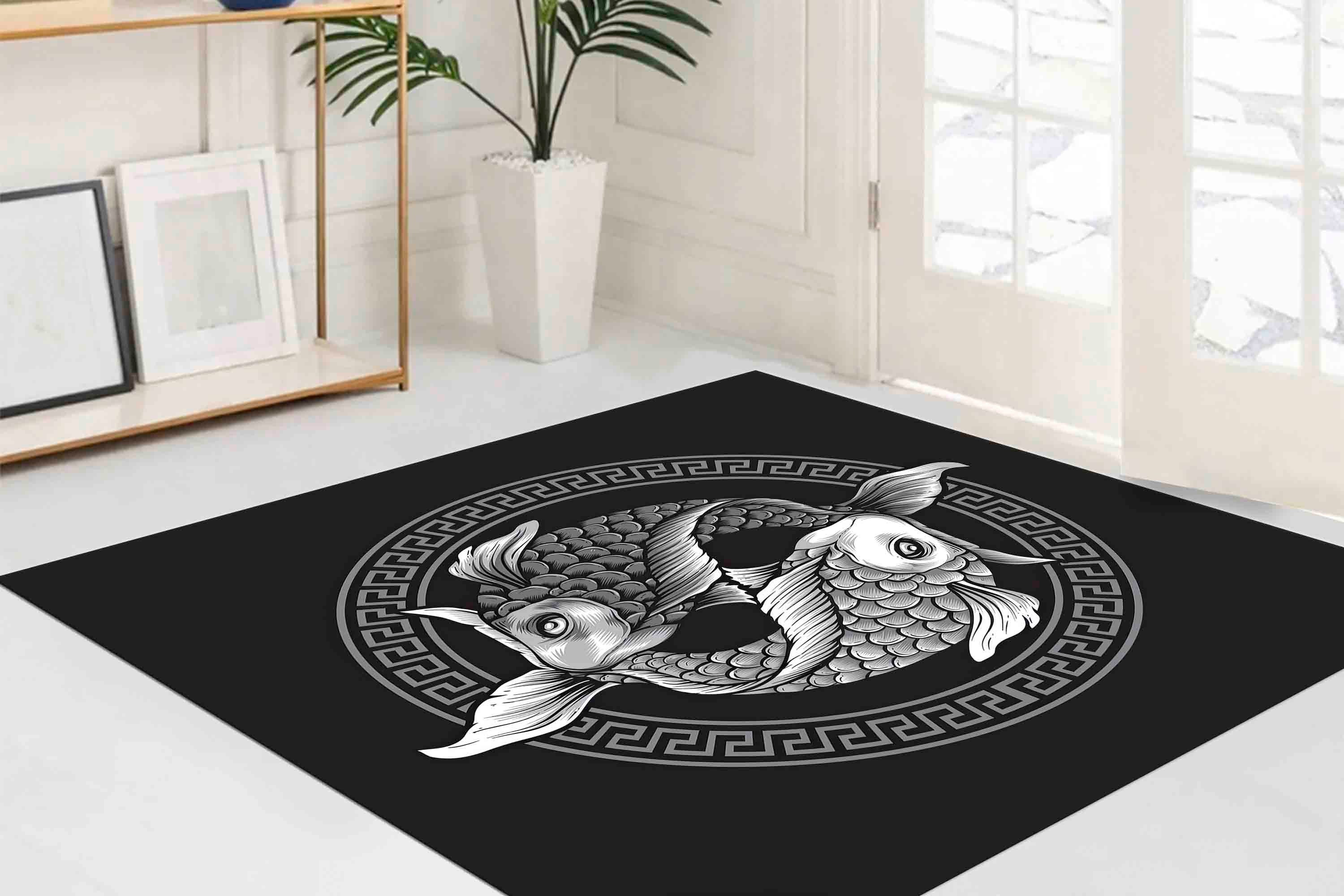 Koi Fish Rug Japanese Rug Zen Rugs Modern Rug Decorative Etsy