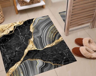 Black And Gold Marble Rug, Luxury Marble Rugs, Alcohol Ink Rugs, Home Decor Rug, Indoor Rug, Entry Rug, Gift For Him, Marbling Salon Rug,