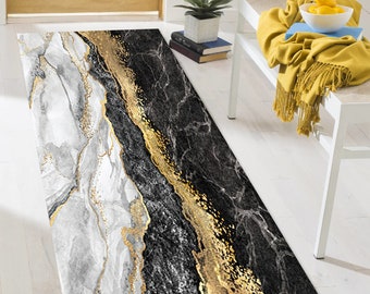 Non-Slip Carpet Rug, Black And Gold Marble Rug, Modern Rugs, Shimmery Rugs, Gold Marble Rugs, Small Rugs, Machine Washable Rugs, Black Rug,