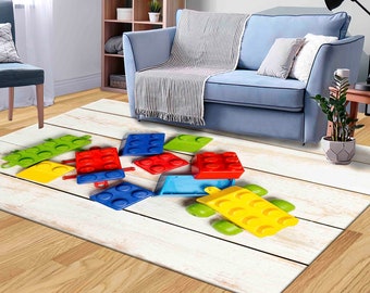 Colorful Building Blocks Rugs, Boy Room Rugs, Building Blocks Rug, Kids Room Rug, Nursery Rug, Chenille Rug, Salon Rug, Personalized Rug,
