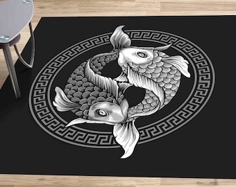 Koi Fish Rug, Japanese Rug, Zen Rugs, Modern Rug, Decorative Rug, Chenille Rug, Anti-Slip Carpet, Cool Rug, Hallway Rug, Living Room Rug,