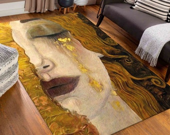 The Golden Tears Rug, Woman Rug, Reproduction Rugs, Gustav Klimt Rug, Freya&#39;s Tears Rug ,Luxury Rug, Large Rug, Salon Rug, Woman Decor Rug,