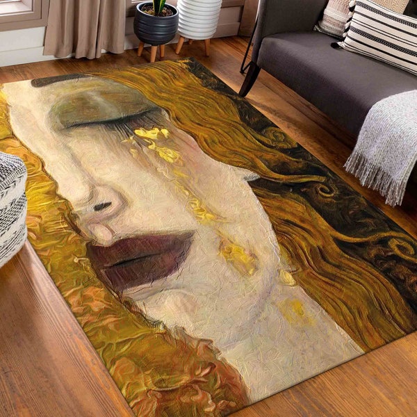 La alfombra de lágrimas doradas, alfombra de mujer, alfombras de reproducción, alfombra de Gustav Klimt, alfombra de lágrimas de Freya, alfombra de lujo, alfombra grande, alfombra de salón, alfombra de decoración de mujer,