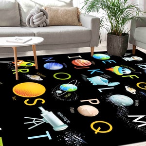 Floor Rug, Educational Alphabet Rug, Black Rugs, Educational Rugs, Pattern Rugs, Kids Rug, Kids Alphabet Rugs, Cute Rug, Kids Room Decor, image 2