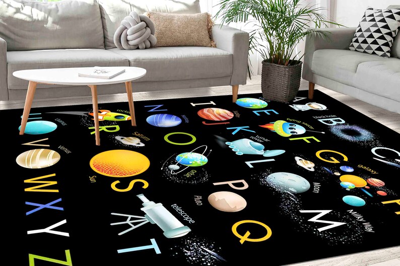 Floor Rug, Educational Alphabet Rug, Black Rugs, Educational Rugs, Pattern Rugs, Kids Rug, Kids Alphabet Rugs, Cute Rug, Kids Room Decor, image 2