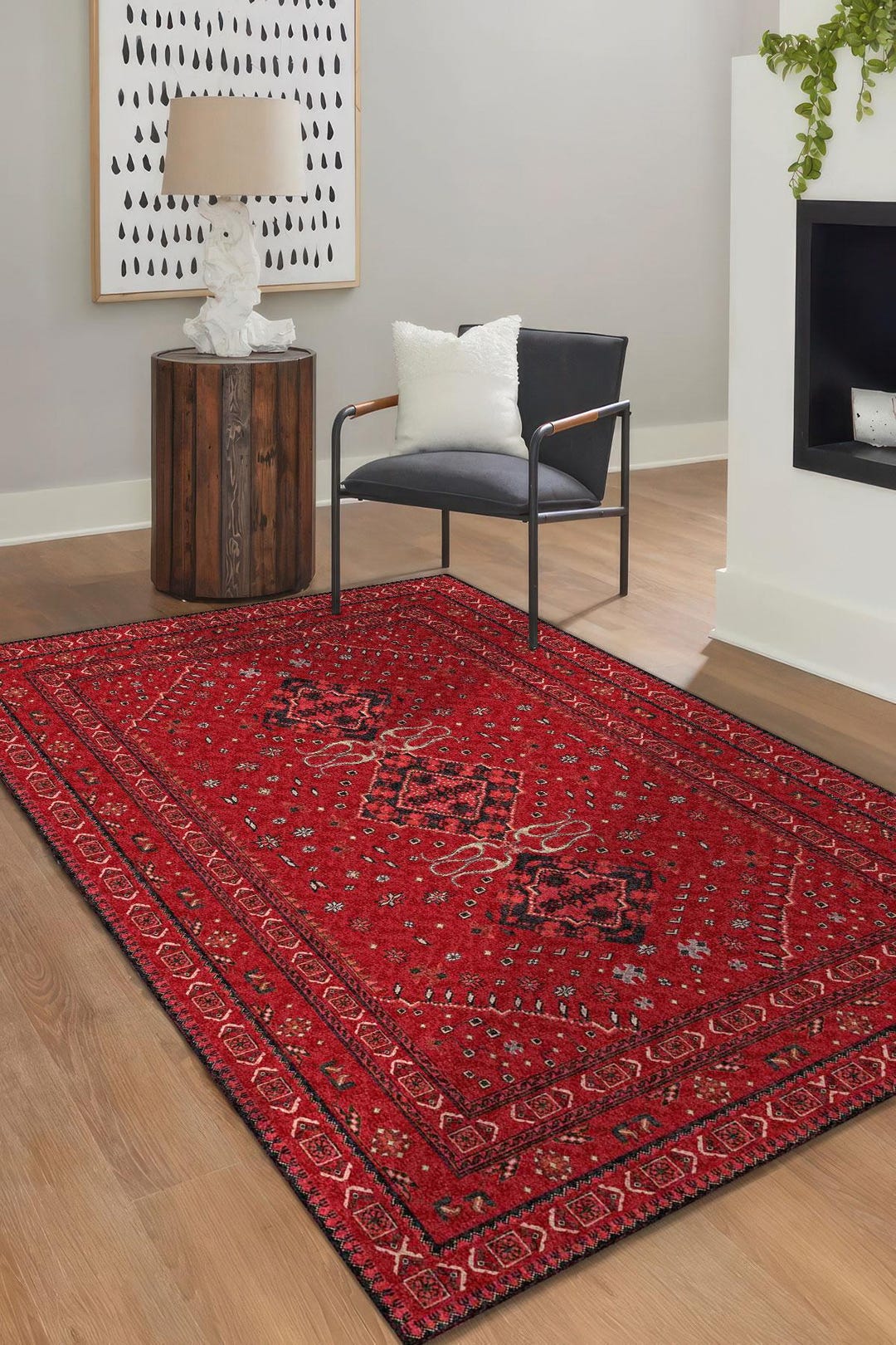 Bold Red Oriental Digital Rug, Traditional Turkish Style Printed Carpet ...