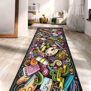 Painter Rug, Colorful Rug, Brushes Rug, Artistic Rug, Hobby Room Rug, 3D Printed Rug, Luxury Rug, Modern Rugs, Non Slip Rug, Hallway Rug, image 4