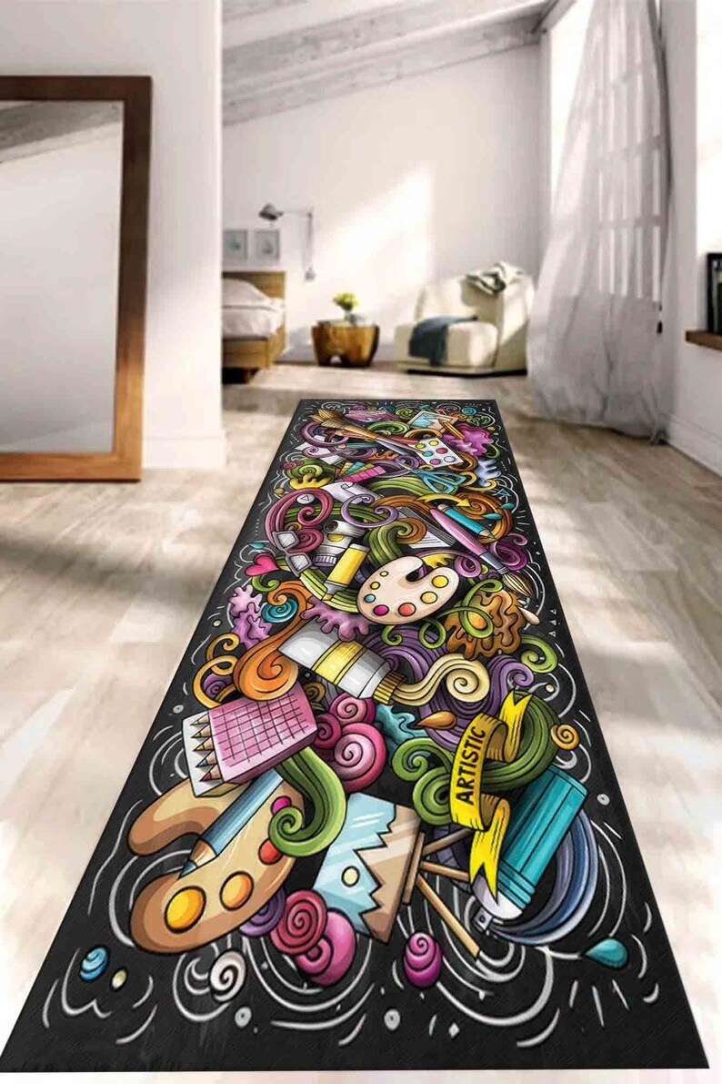 Painter Rug, Colorful Rug, Brushes Rug, Artistic Rug, Hobby Room Rug, 3D Printed Rug, Luxury Rug, Modern Rugs, Non Slip Rug, Hallway Rug, image 4