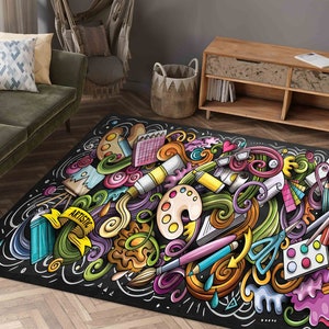 Painter Rug, Colorful Rug, Brushes Rug, Artistic Rug, Hobby Room Rug, 3D Printed Rug, Luxury Rug, Modern Rugs, Non Slip Rug, Hallway Rug, image 1