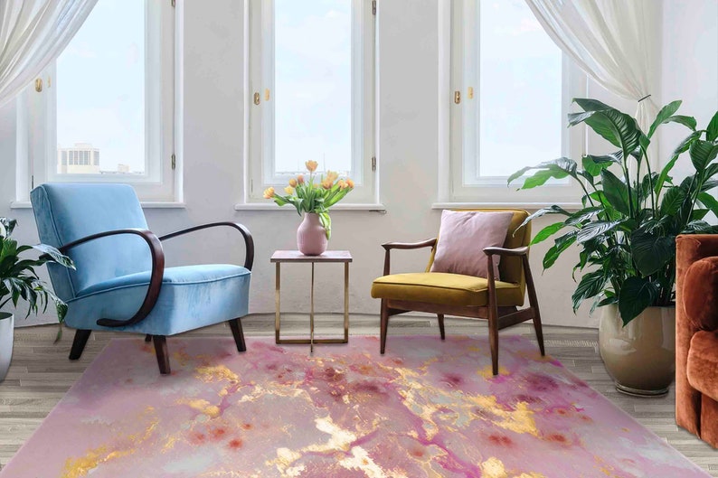Pink Marble Rugs, Pink Rugs, Pink and Gold Marble Rug, Decorative Rugs, Personalized Gifts Rugs, Alcohol Ink Rug, Corridor Rug, Marble Rug, image 4