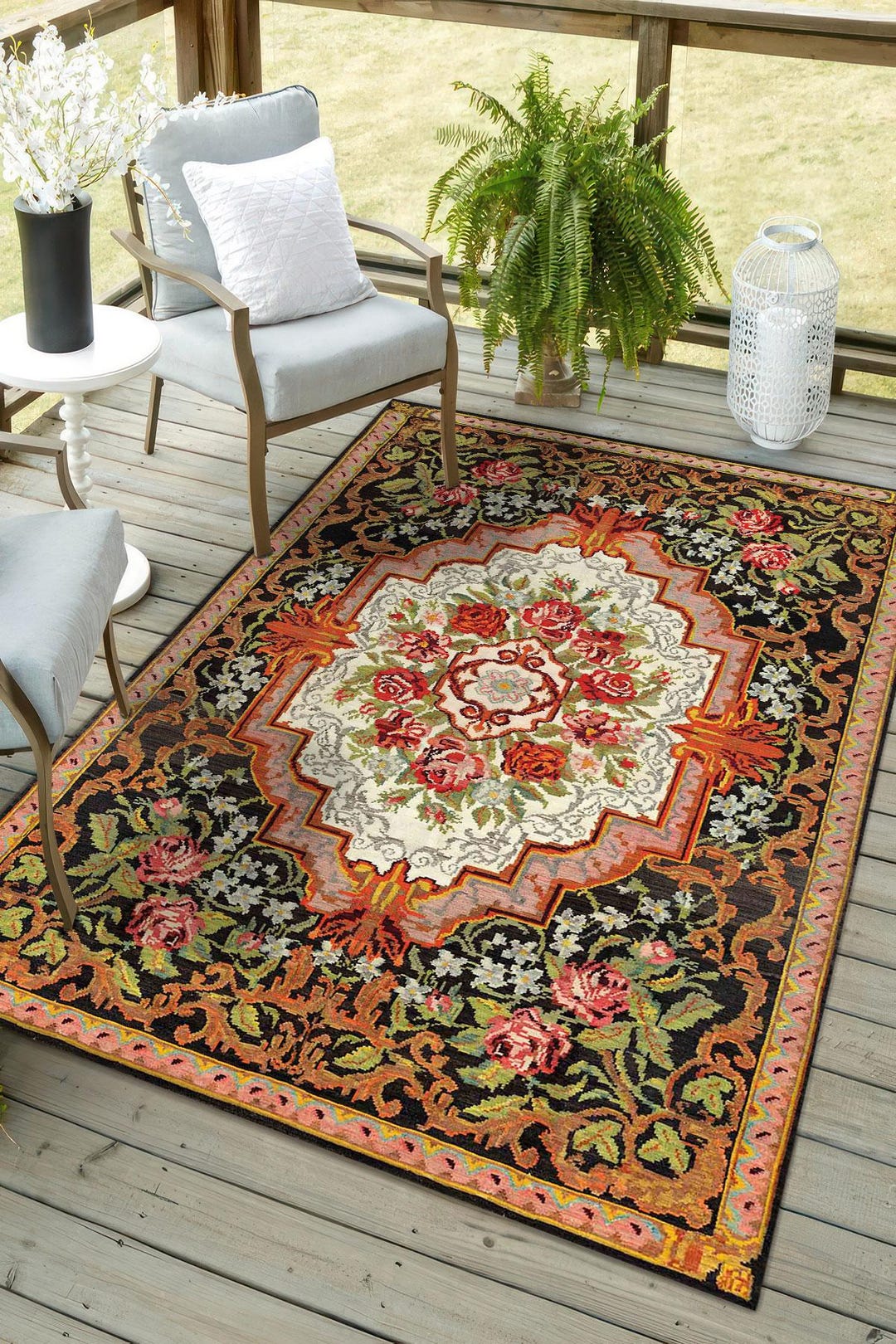 Digital Rug Floral Medallion Digital Rug, Vintage Tapestry Style Printed Carpet ...
