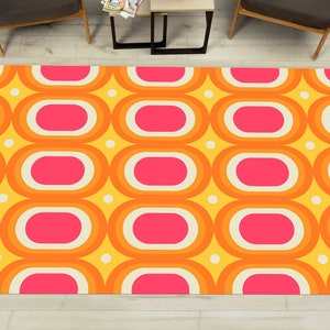 Retro Rugs, 70s Rug, Orange Rugs, Modern Rugs, Office Rug, Customs Rug, Pink Rug, Hallway Rug, Machine Washable Rug, Personalized Rug, image 3