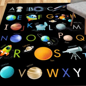 Floor Rug, Educational Alphabet Rug, Black Rugs, Educational Rugs, Pattern Rugs, Kids Rug, Kids Alphabet Rugs, Cute Rug, Kids Room Decor, image 1