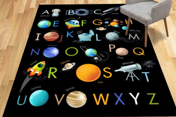 Floor Rug, Educational Alphabet Rug, Black Rugs, Educational Rugs, Pattern Rugs, Kids Rug, Kids Alphabet Rugs, Cute Rug, Kids Room Decor,