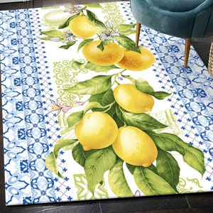 Lemon Rug, Blue Rugs, Yellow Rug, Modern Rug, Bath Rug, Hallway Rug, Kitchen Rug, Bridesmaid Gift, Pet Friendly Rug, Yellow Rug, Summer Rug,