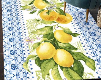 Lemon Rug, Blue Rugs, Yellow Rug, Modern Rug, Bath Rug, Hallway Rug, Kitchen Rug, Bridesmaid Gift, Pet Friendly Rug, Yellow Rug, Summer Rug,