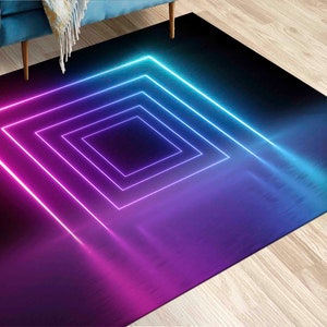 Neon Light Rugs, Light Portal Rug, Tunnel Neon Lights Rug, Laser Lines Rug, Modern Rug, Office Decor Rug, Area Rug, Runner Rug, Kitchen Rug,