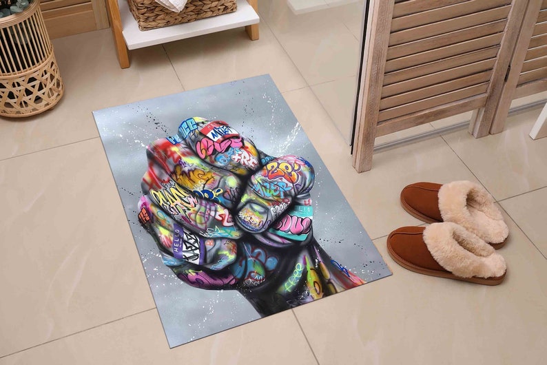 Graffiti Rugs, Fist Graffiti Rugs, Colorful Fist Rug, Bath Rug, Street ...