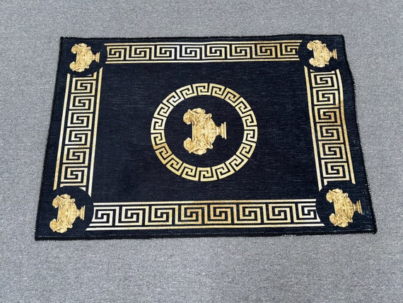 Gold Rug, Step Rugs, Greek Pattern Rugs, Modern Rugs, Living Room Rug, Black Rug, Front Door Rug, Kitchen Rug, Corridor Rug, Luxury Rug,